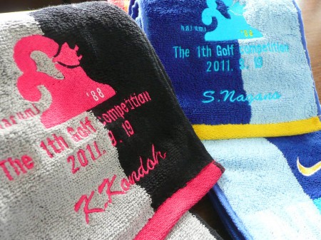 ゴルフコンペ参加賞　記念品にタオル刺繍